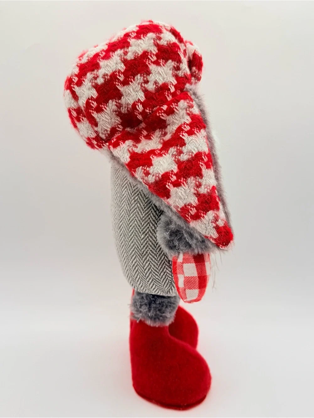 Christmas Gnome Plush Standing Red Gray Buffalo Plaid Nordic Holiday Decor 14”H